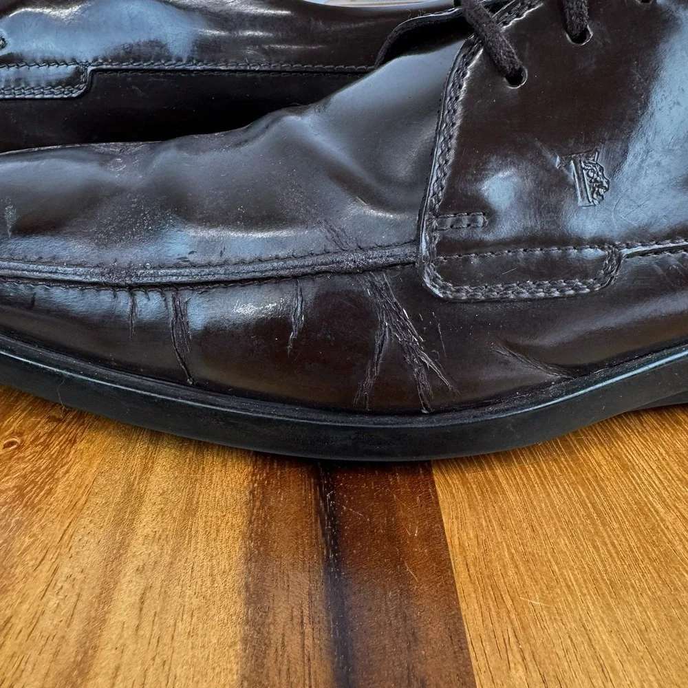 Mens Tod's Brown‎ Patent Leather Casual Comfort Lace Up Driving Shoes Size 8 D